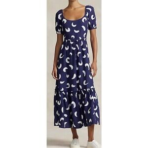 NEW RALPH LAUREN brushstroke-motif tiered linen dress print Size 0